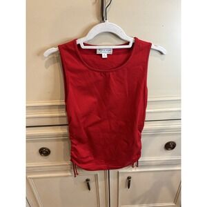 St. John Sport Red Ruching Tank Made In USA Small Holiday Valentines‎ Day Layer